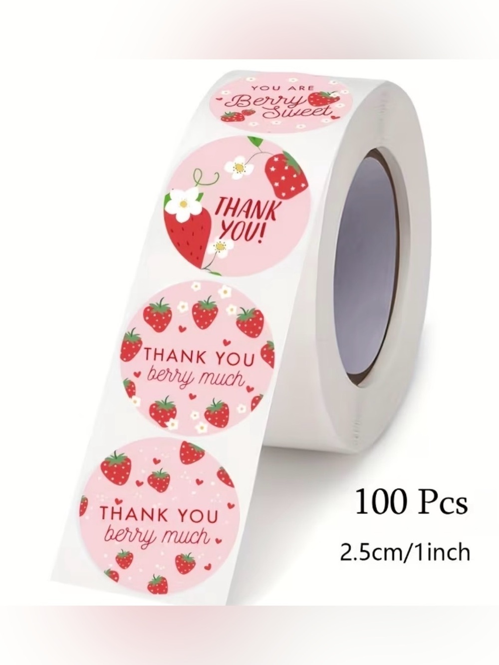 100 Berry Sweet Pink Thank You Sticker Labels